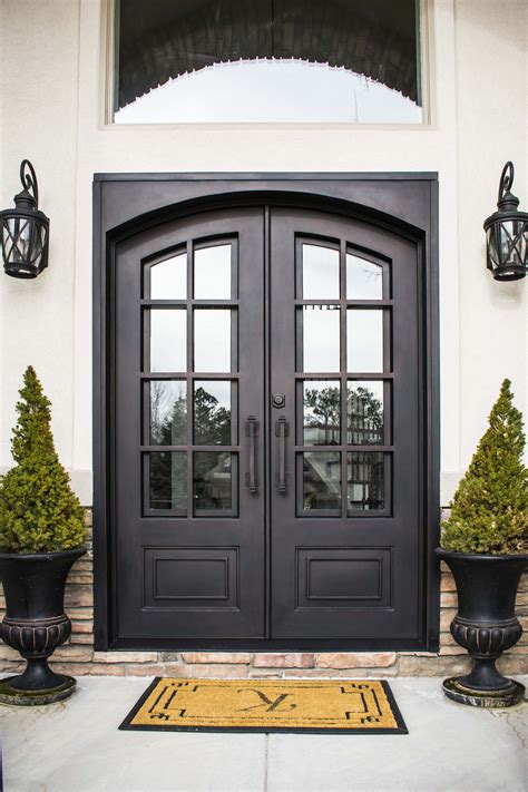 farm house with black metal front door|black double front entry doors.